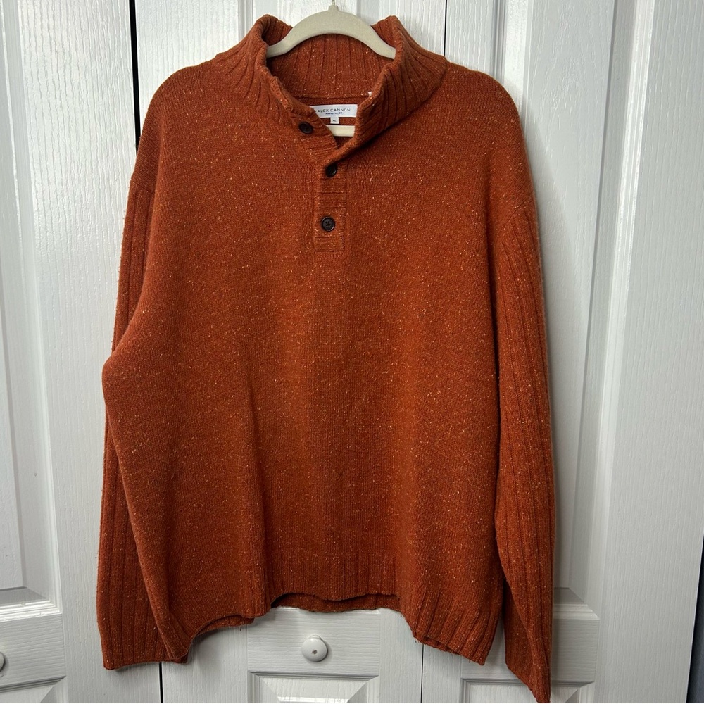 Alex Cannon Burnet Orange‎ Textured Long Sleeve Pullover Wool Sweater Size XL